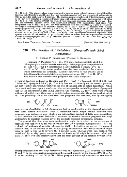 596. The reaction of “Paludrine”(proguanil) with ethyl acetoacetate