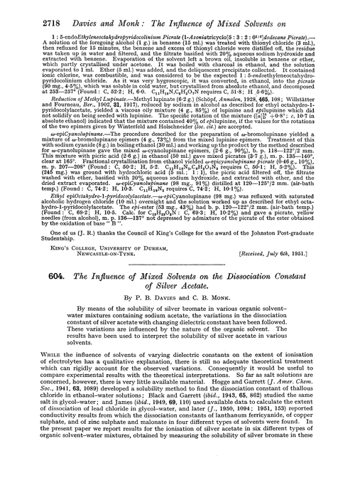 604. The influence of mixed solvents on the dissociation constant of silver acetate