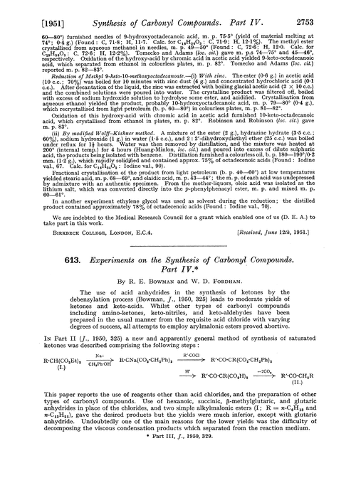 613. Experiments on the synthesis of carbonyl compounds. Part IV