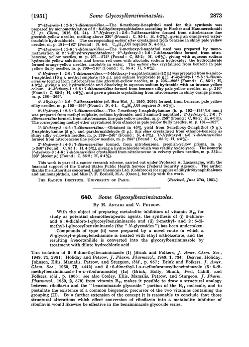 640. Some glycosylbenziminazoles