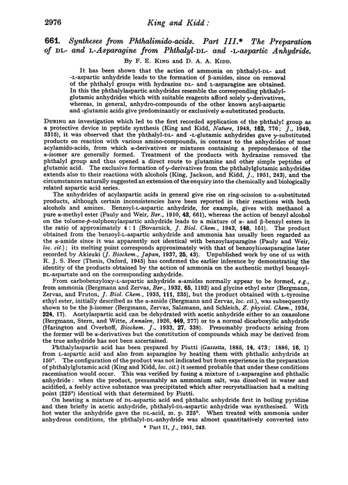 661. Syntheses from phthalimido-acids. Part III. The preparation of DL- and L-asparagine from phthalyl-DL- and -L-aspartic anhydride