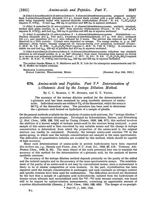 674. Amino-acids and peptides. Part V. Determination of L-glutamic acid by the isotope dilution method