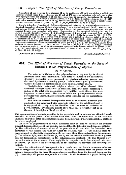687. The effect of structure of diacyl peroxides on the rates of initiation of the polymerisation of styrene