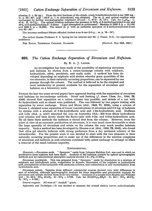 691. The cation exchange separation of zirconium and hafnium