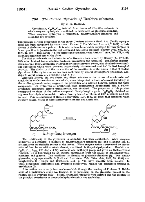 702. The cardiac glycosides of Urechites suberecta