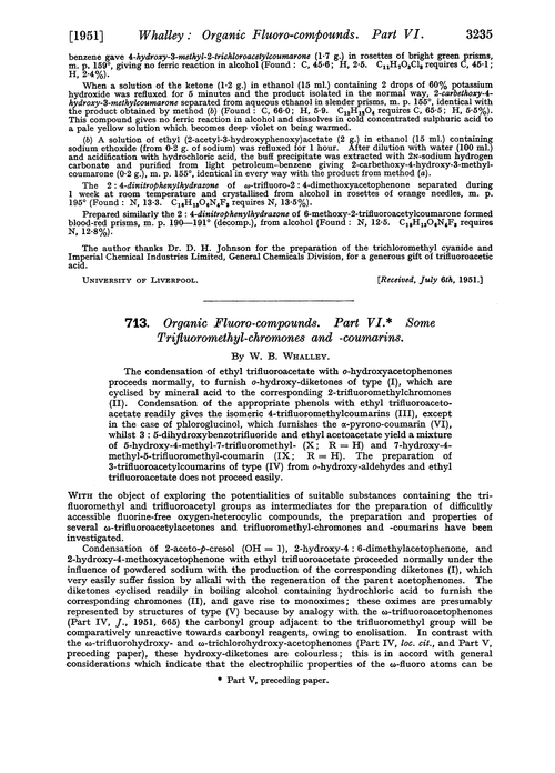 713. Organic fluoro-compounds. Part VI. Some trifluoromethyl-chromones and -coumarins