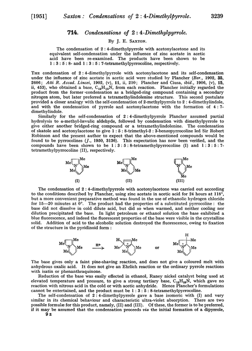 714. Condensations of 2 : 4-dimethylpyrrole