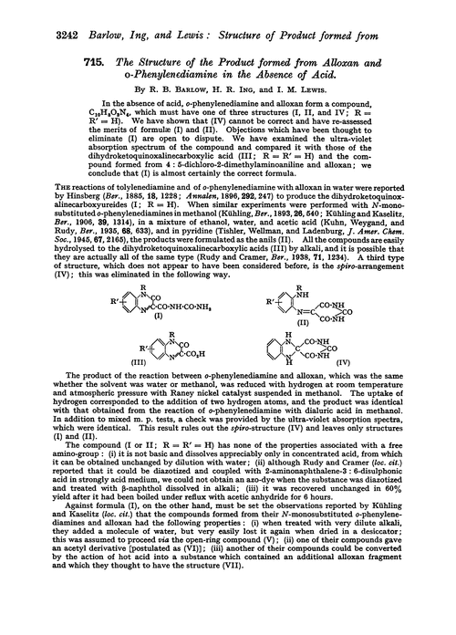 715. The structure of the product formed from alloxan and o-phenylenediamine in the absence of acid