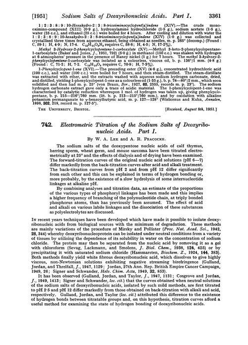 742. Electrometric titration of the sodium salts of deoxyribonucleic acids. Part I