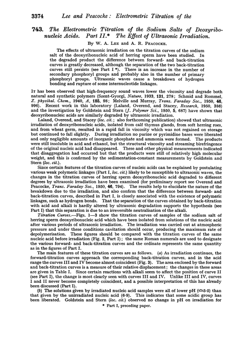 743. The electrometric titration of the sodium salts of deoxyribonucleic acids. Part II. The effect of ultrasonic irradiation