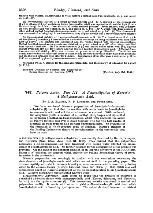 747. Polyene acids. Part III. A reinvestigation of Karrer's β-methylmuconic acid