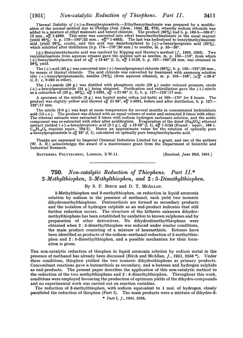 750. Non-catalytic reduction of thiophens. Part II. 2-Methylthiophen, 3-methylthiophen, and 2 : 5-dimethylthiophen