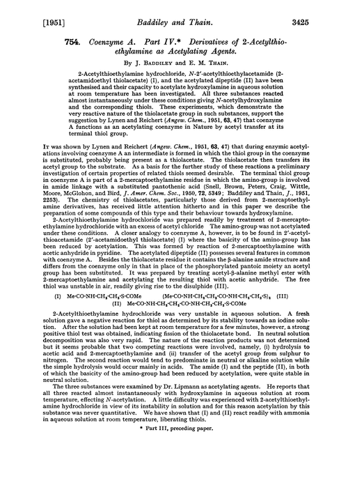 754. Coenzyme A. Part IV. Derivatives of 2-acetylthioethylamine as acetylating agents
