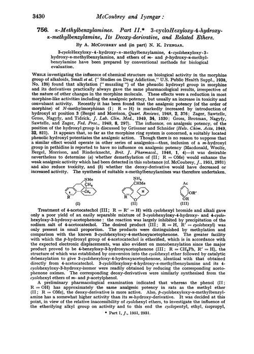 756. α-Methylbenzylamines. Part II. 3-cycloHexyloxy-4-hydroxy-α-methylbenzylamine, its deoxy-derivative, and related ethers