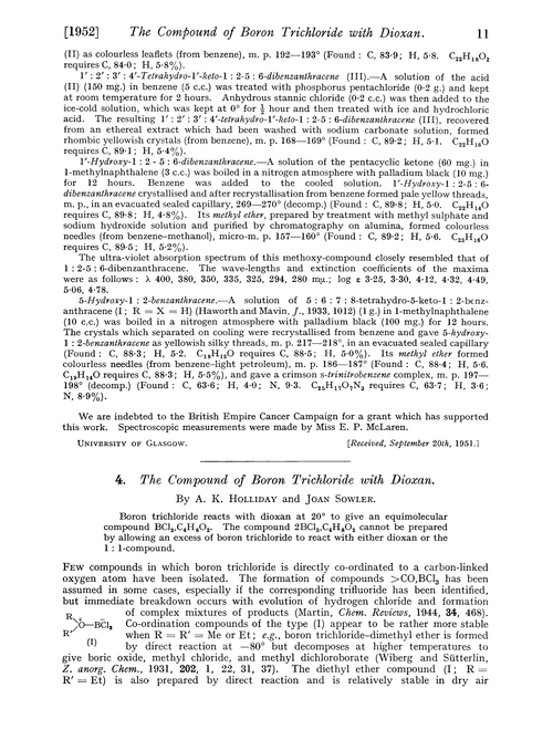 4. The compound of boron trichloride with dioxan