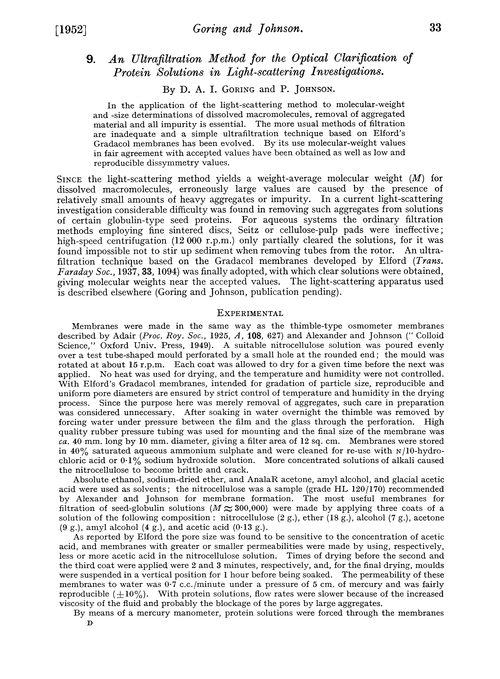 9. An ultrafiltration method for the optical clarification of protein solutions in light-scattering investigations