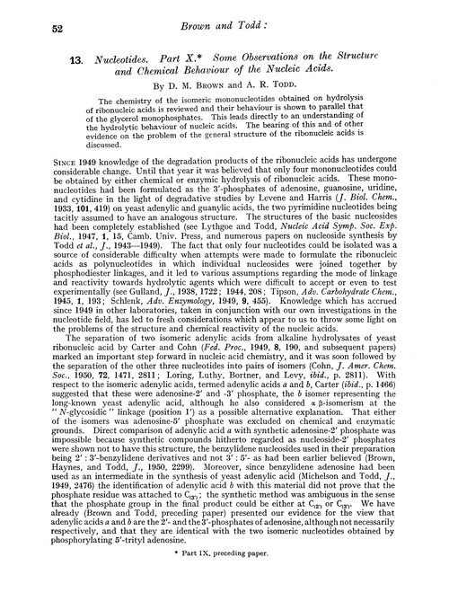 13. Nucleotides. Part X. Some observations on the structure and chemical behaviour of the nucleic acids