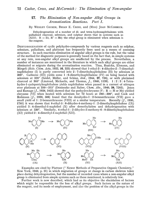 17. The elimination of non-angular alkyl groups in aromatisation reactions. Part I