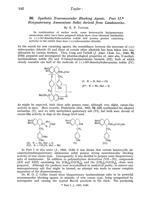 30. Synthetic neuromuscular blocking agents. Part II. Bis(quaternary ammonium salts) derived from laudanosine