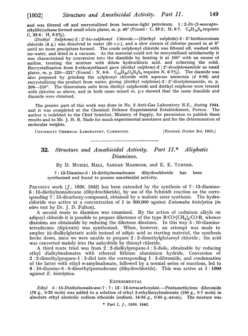 32. Structure and amœbicidal activity. Part II. Aliphatic diamines