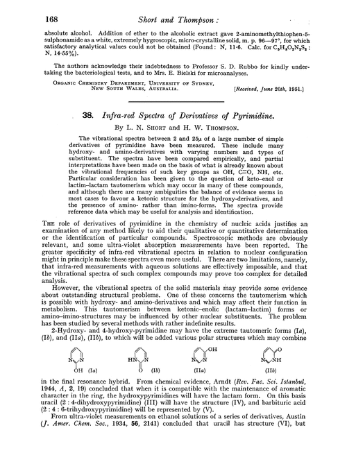 38. Infra-red spectra of derivatives of pyrimidine