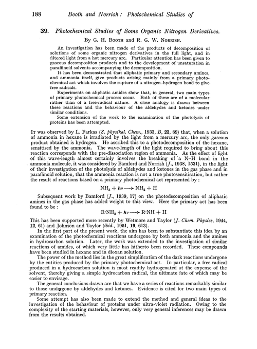 39. Photochemical studies of some organic nitrogen derivatives