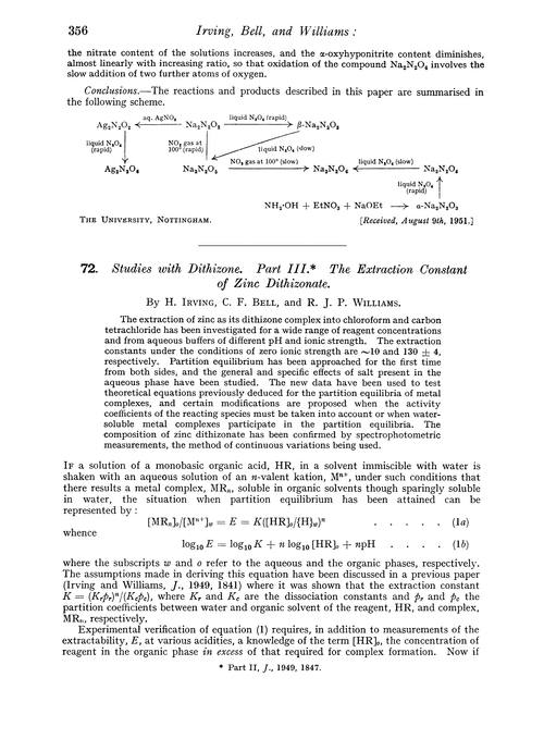 72. Studies with dithizone. Part III. The extraction constant of zinc dithizonate