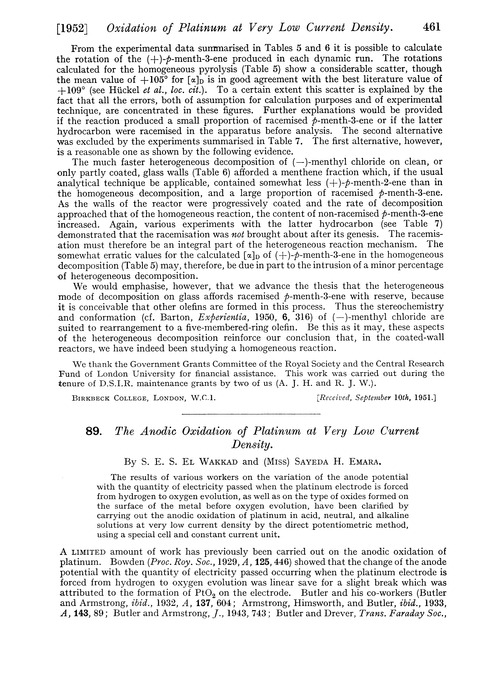 89. The anodic oxidation of platinum at very low current density