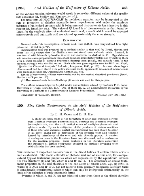100. Ring–chain tautomerism in the acid halides of the half-esters of dibasic acids