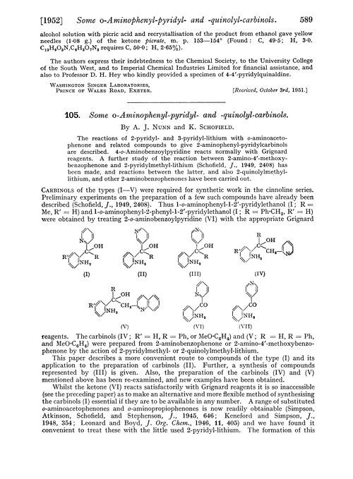 105. Some o-aminophenyl-pyridyl- and -quinolyl-carbinols