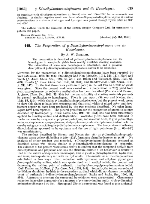 115. The preparation of p-dimethylaminoacetophenone and its homologues