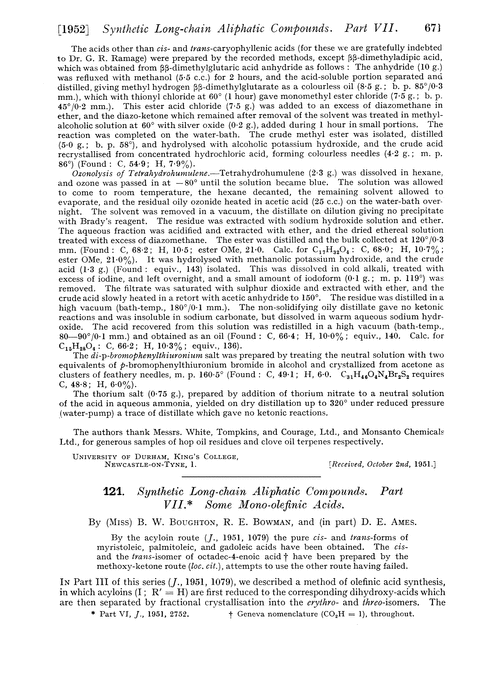121. Synthetic long-chain aliphatic compounds. Part VII. Some mono-olefinic acids