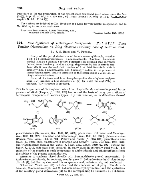 141. New syntheses of heterocyclic compounds. Part XVI. Some further observations on ring closures involving loss of nitrous acid