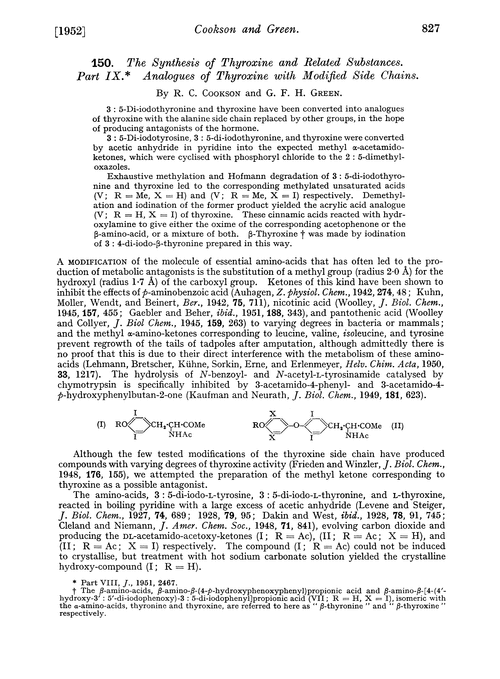 150. The synthesis of thyroxine and related substances. Part IX. Analogues of thyroxine with modified side chains