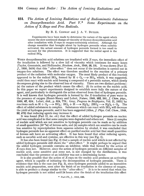 151. The action of ionizing radiations and of radiomimetic substances on deoxyribonucleic acid. Part V. Some experiments on the action of X-rays and free radicals