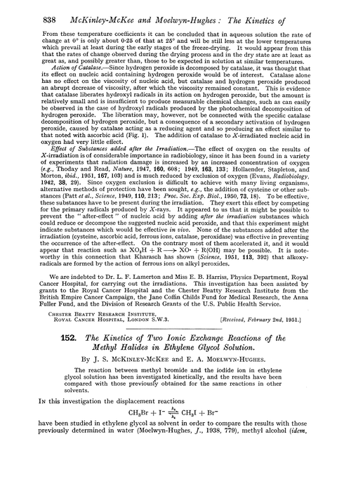 152. The kinetics of two ionic exchange reactions of the methyl halides in ethylene glycol solution