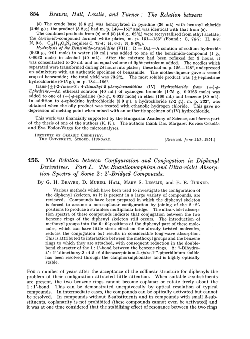 156. The relation between configuration and conjugation in diphenyl derivatives. Part I. The enantiomorphism and ultra-violet absorption spectra of some 2 : 2′-bridged compounds