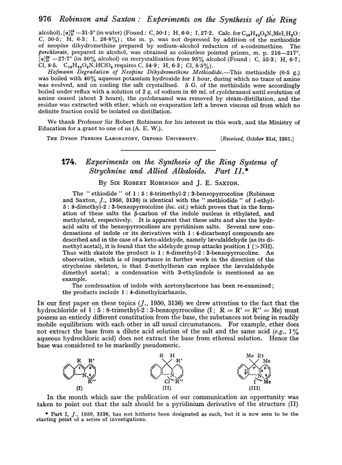 174. Experiments on the synthesis of the ring systems of strychnine and allied alkaloids. Part II