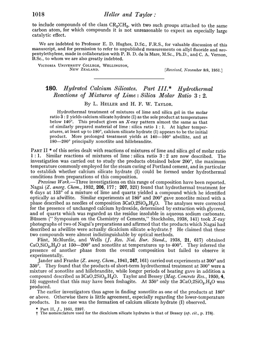 180. Hydrated calcium silicates. Part III. Hydrothermal reactions of mixtures of lime: silica molar ratio 3 : 2