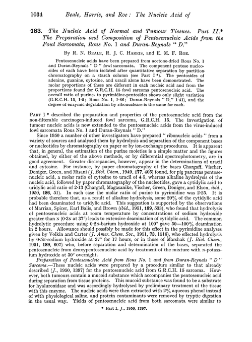 183. The nucleic acid of normal and tumour tissues. Part II. The preparation and composition of pentosenucleic acids from the fowl sarcomata, rous no. 1 and duran-reynals “D.”