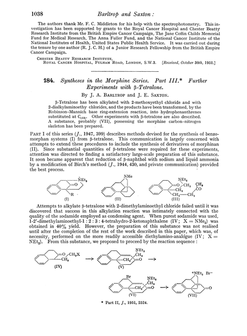 184. Syntheses in the morphine series. Part III. Further experiments with β-tetralone