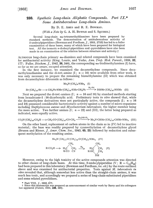 188. Synthetic long-chain aliphatic compounds. Part IX. Some antituberculous long-chain amines