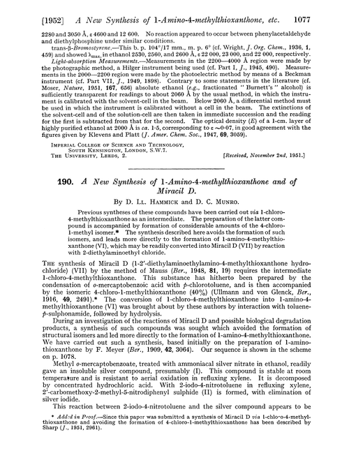 190. A new synthesis of 1-amino-4-methylthioxanthone and of miracil D