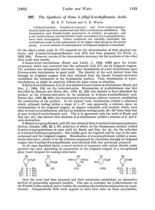 197. The synthesis of some 5-alkyl-2-methylbenzoic acids