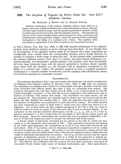 200. The sorption of vapours by ferric oxide gel. Part III. Aliphatic amines