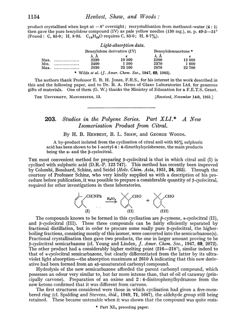 203. Studies in the polyene series. Part XLI. A new isomerisation product from citral