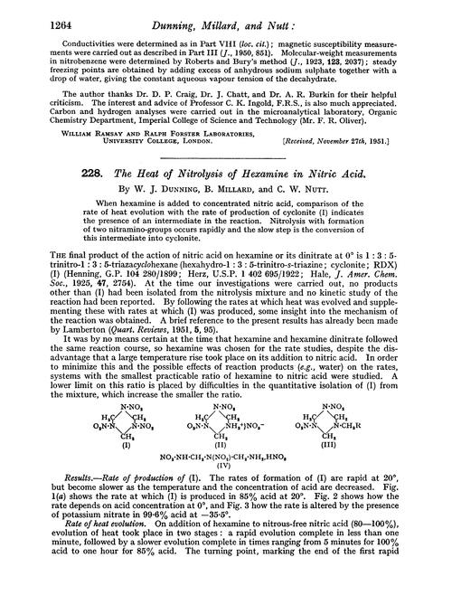 228 The Heat Of Nitrolysis Of Hexamine In Nitric Acid Journal Of The Chemical Society Resumed Rsc Publishing