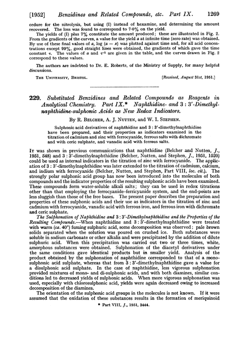 229. Substituted benzidines and related compounds as reagents in Analytical Chemistry. Part IX. Naphthidine- and 3 : 3′-dimethylnaphthidine-sulphonic acids as new redox indicators