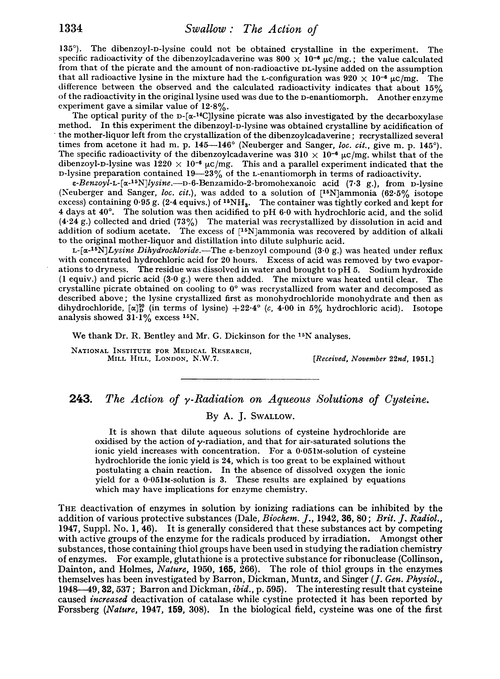 243. The action of γ-radiation on aqueous solutions of cysteine