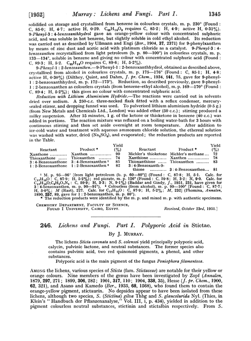 246. Lichens and fungi. Part I. Polyporic acid in stictae
